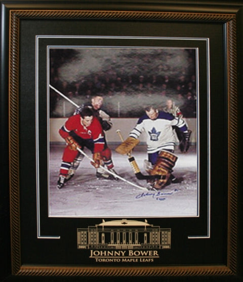 Bower,J Signed 16x20 Etched Mat Leafs With Beliveau