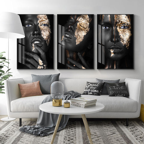 African Art Black and Gold Woman Oil Painting on Canvas
