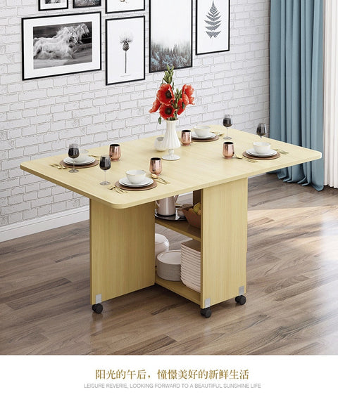 New Creative Solid Wood Folding Movable Dining Table