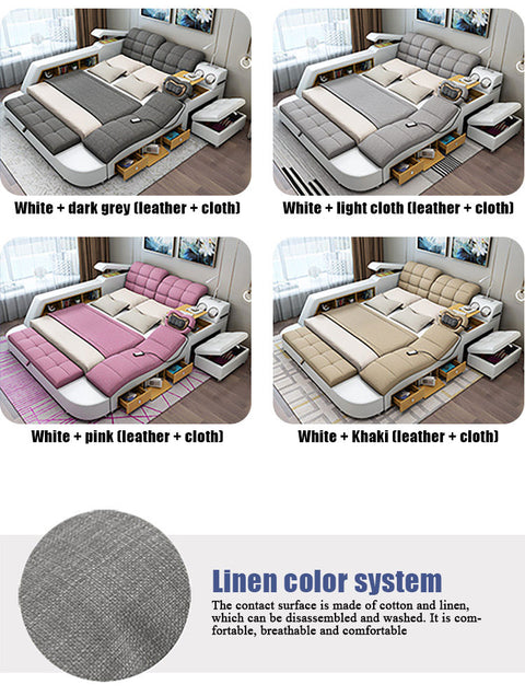 Bedroom Furniture Tatami Bed Modern Simple Massage Can Be Removed and Washed Cloth Bed 1.8m Master Multi-functional Double Bed