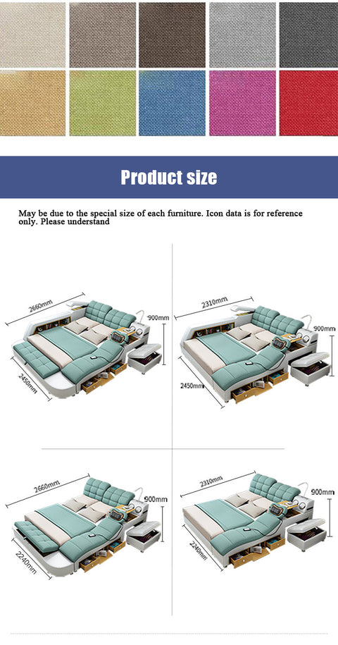 Bedroom Furniture Tatami Bed Modern Simple Massage Can Be Removed and Washed Cloth Bed 1.8m Master Multi-functional Double Bed